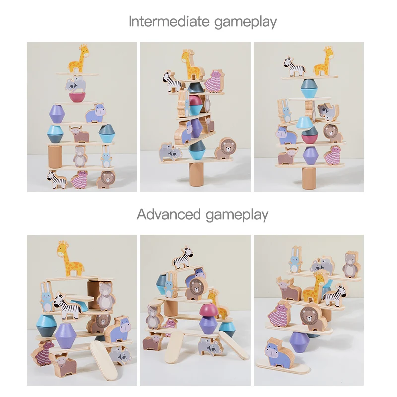 Children's 3D Three-dimensional Wooden Blocks, Animal Balance Stacking Blocks, Children's Educational Toys, Montessori Education
