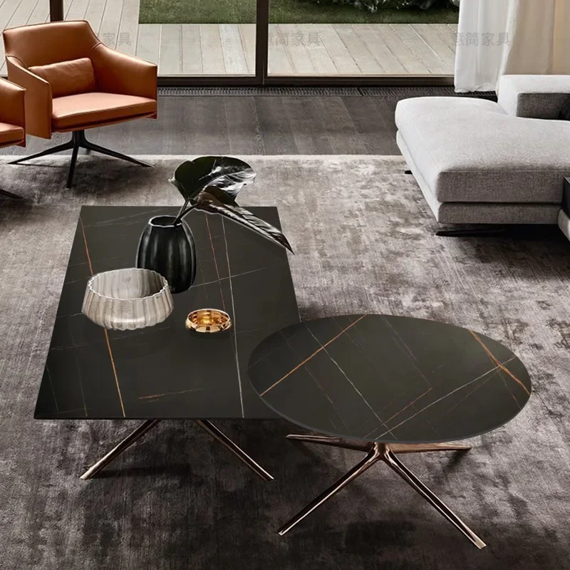 Stainless steel tea table titanium rectangular round coffee table combination
