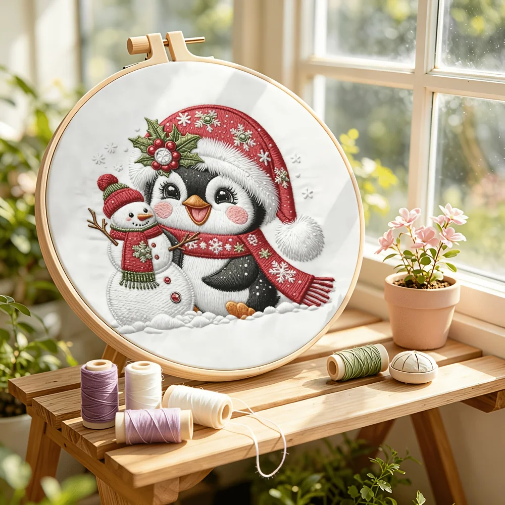 Embroidery Stitch Practice Kit For Adults Beginners Pre‑Printed Cloth Bamboo Hoop Thread Needles Hand‑Stitching Learning Craft