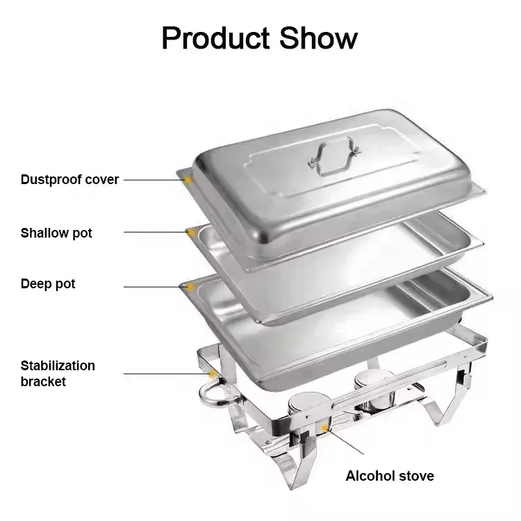 11L Foldable Gold Chafing Dishes Stainless Steel Chafer Dish Buffet Set Rectangular Party Serving Dishes With Alcohol Lamp