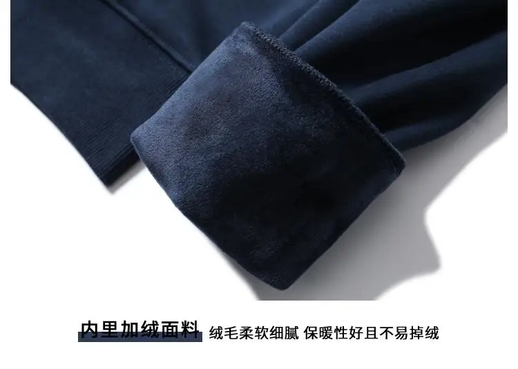 Navy Blue 500g Heavy Round Neck Sweater Men's Autumn and Winter Velvet Thickened Pullover Couple Loose American Top Women