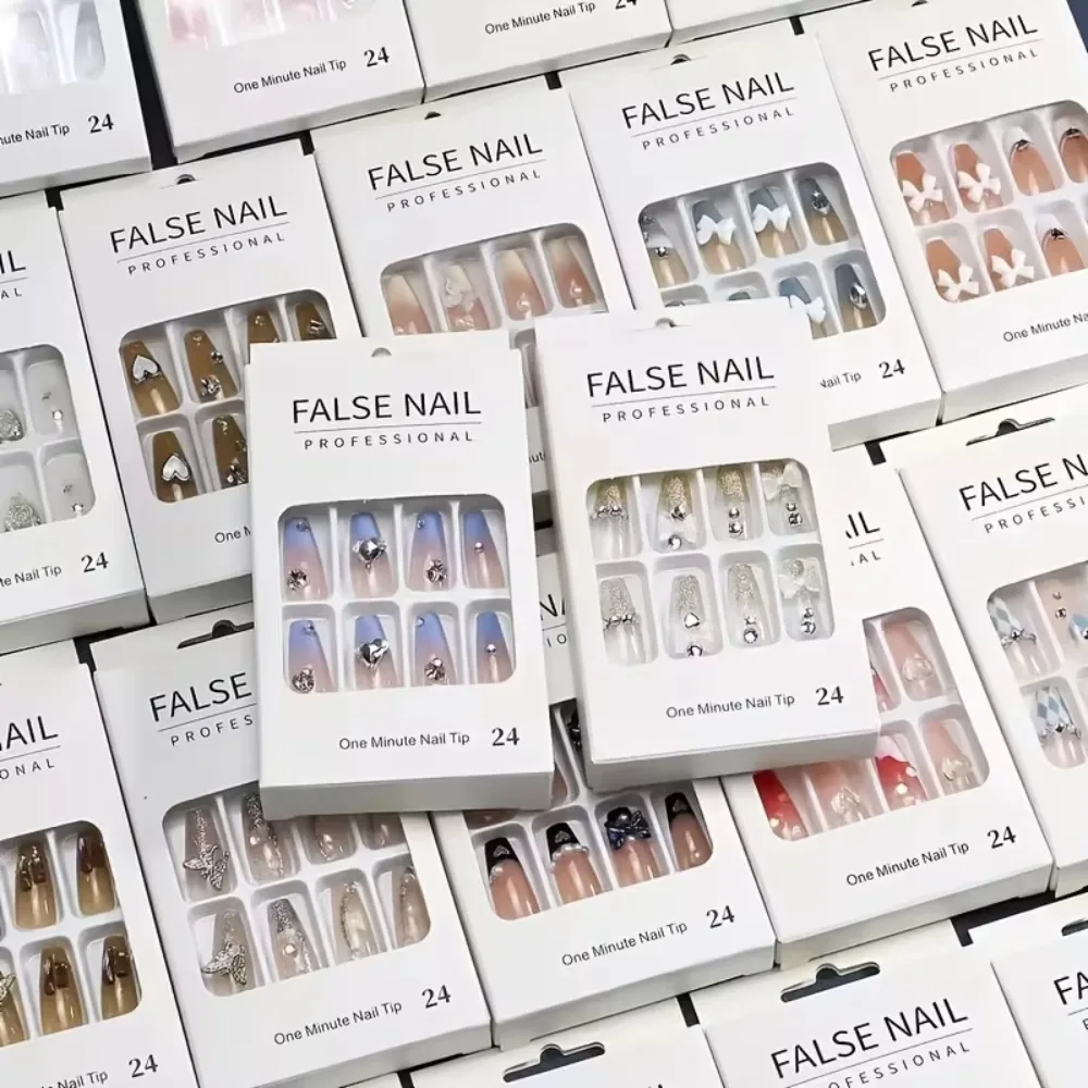 288Pcs Press On Nails, 48Pcs/96Pcs Random Mixed Styles, Multiple Shapes Reusable False Nail Tips, Fashion Shiny Pre-designed Nail Art for DIY Manicure