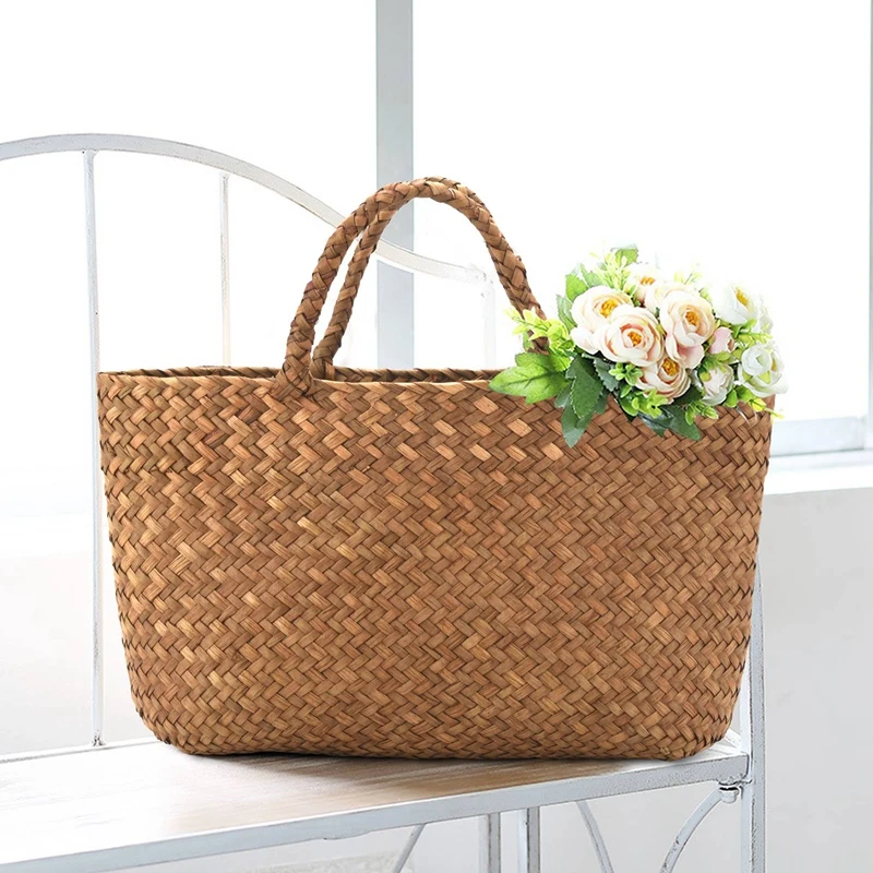 Casual Straw Bag Natural Wicker Tote Bags Women Braided Handbag For Garden Handmade Mini Woven Rattan Bags