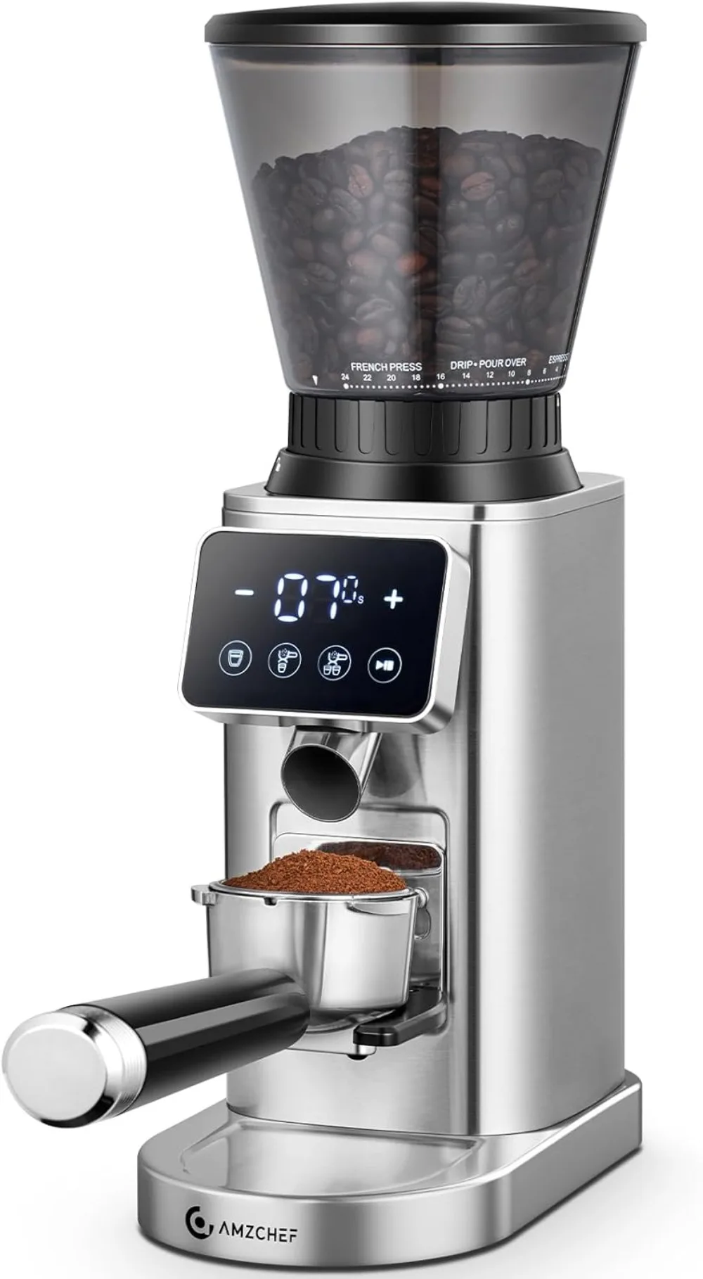 AMZCHEF Coffee Grinder, Coffee Bean Grinder for Home Use with Precise Grinding, LED Control Panel, Detachable Funnel Stand