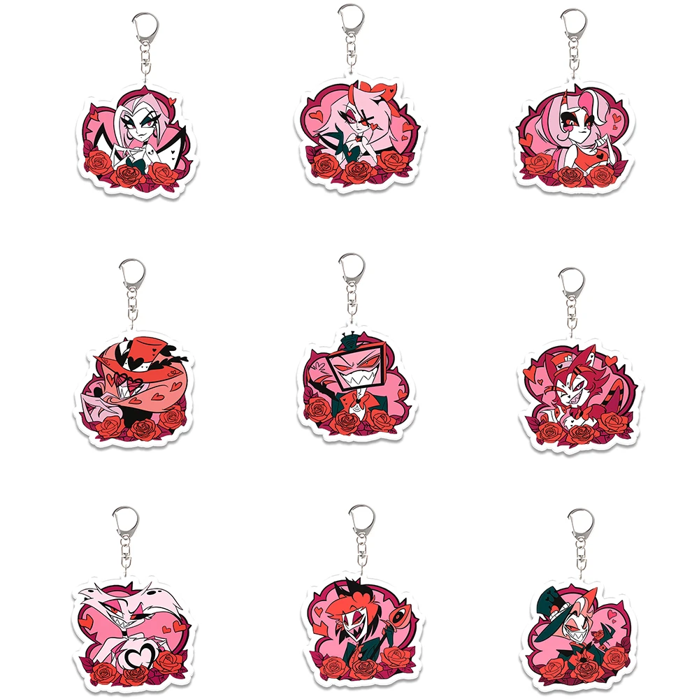 

Anime Peripheral Acrylic Keychain Angel Dust Husk Vox Vaggie Valentino Alastor Cute Backpack Pendant Accessories Festival Gift