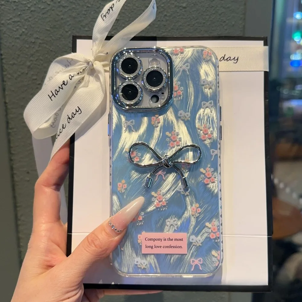 

Милый чехол для мобильного телефона с 3D бантом и цветком для Huawei Mate70 Pro 60 50, роскошный защитный чехол из перьевой пряжи с защитой от падения