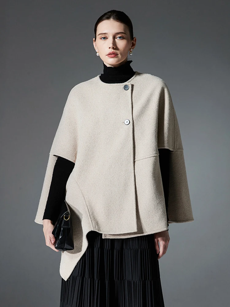 

Autumn Winter Women Layers Poncho Elegant Solid Asymmetrical Wrap Shawl Capa Para Loose Cloak Chic Coat Formal Occasion Casual