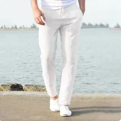 Men's Linen Pants Summer Male Breathable Linen Trousers Sweatpants Solid Color Linen Fitness Pants Jogging Fitness Streetwear