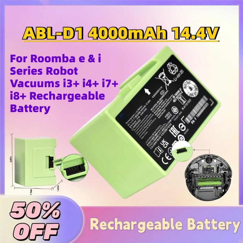 

Fast Shipping ABL-D1 4000mAh 14.4V Li-Ion Battery for Roomba e & i Series Robot Vacuums i3+ i4+ i7+ i8+ Rechargeable Battery