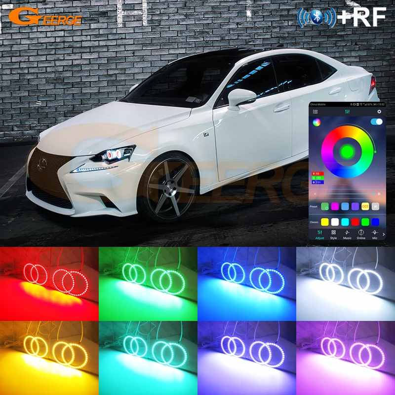

For LEXUS IS III 250 350 IS350 IS250 2013 2014 2015 Bluetooth App Multi Color Ultra Bright RGB LED Angel Eyes Kit Halo Rings
