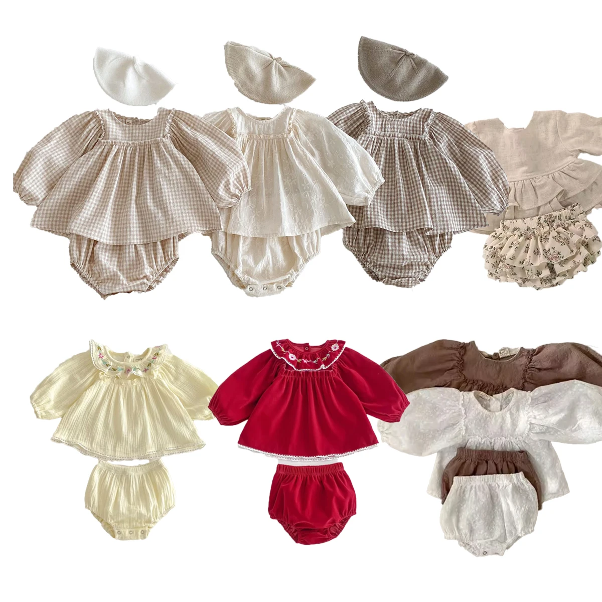 

Vintage Lace Embroidery Girls Clothing Set Spring Fall Long Sleeve Infant Baby Jumpsuit for Toddler Girls Clothing Children Suit