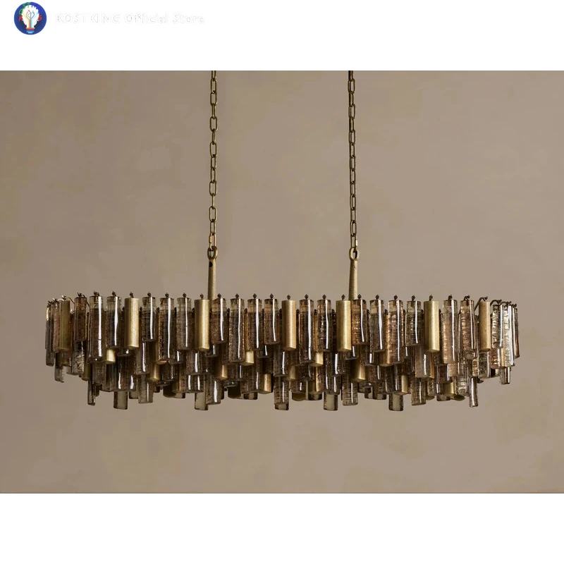 Linear Chandelier Modern Glass Pendant Lamp Bronze Light Fixture For Living Room Dining Room Kitchen Island