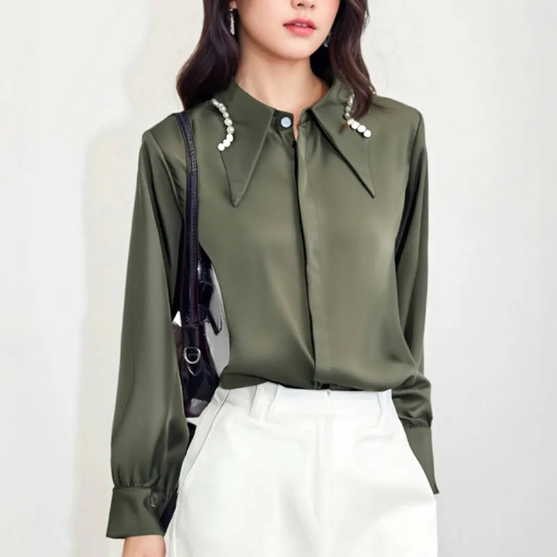 Long Sleeve Blouse For Women White Loose Button Turn-down Collar Shirts Spring Woman Clothing Office Ladies Chiffon Tops Mujer