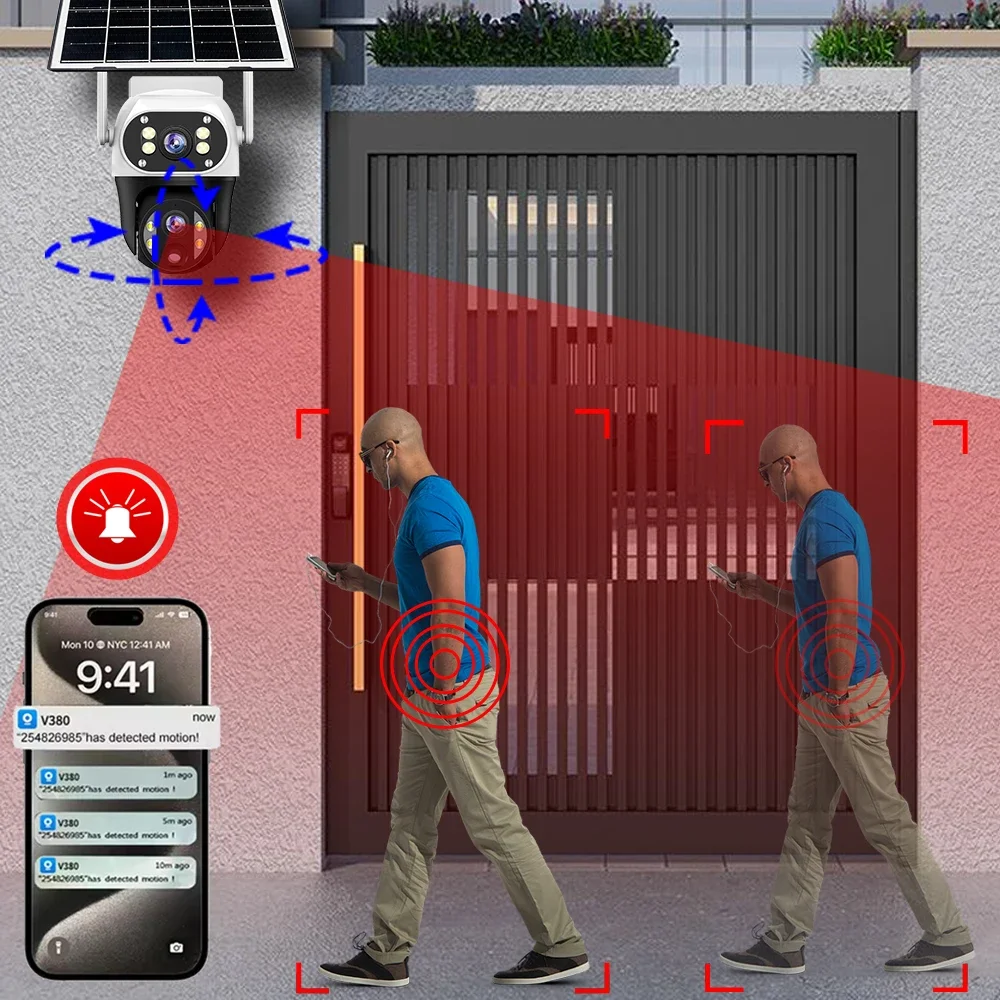 12MP HD Solar Camera Outdoor Waterproof Wifi PTZ IP Camera PIR Human Tracking Two-way audio Smart Security Monitor V380Pro APP