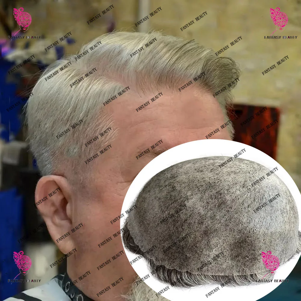 

Natural Hairline Men's Toupee Grey 1B40 1B80 Brown Black 100% Human Hair Super Durable Full Thin Skin PU Capillary Prosthesis