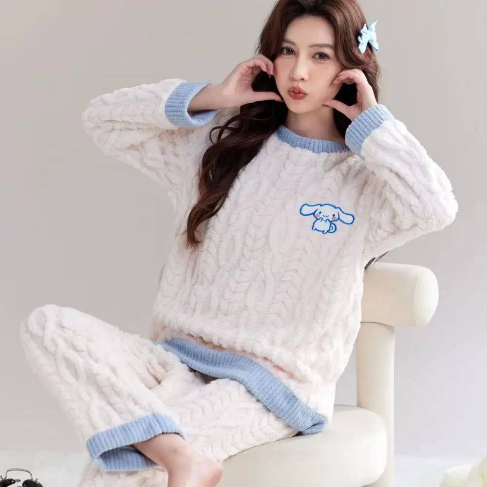 

Мультфильм Cinnamoroll для мужчин и женщин пара плюшевых пижам костюм Hello Kitty Pochacco аниме зимняя фланелевая толстая теплая домашняя одежда костюм