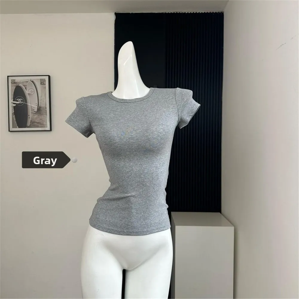 Slim Fit Korean Style Short Sleeve T-Shirt Pure Color Basic Shirt Shoulder Width Regular Cotton Youth Fashion Spring Summer