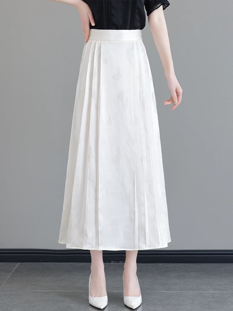 

High Waist A-Line Midi Skirt Women's Spring Summer 2025 New Style Gauze Half-length Skirts Chinese Revised Face Skirts