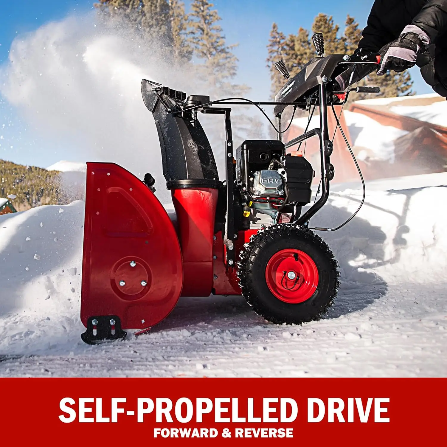 PowerSmart 26-Inch Self Propelled Two-Stage Snow Blower Gas Powered 208cc Briggs Stratton Engine Electric Start Handle Warmer