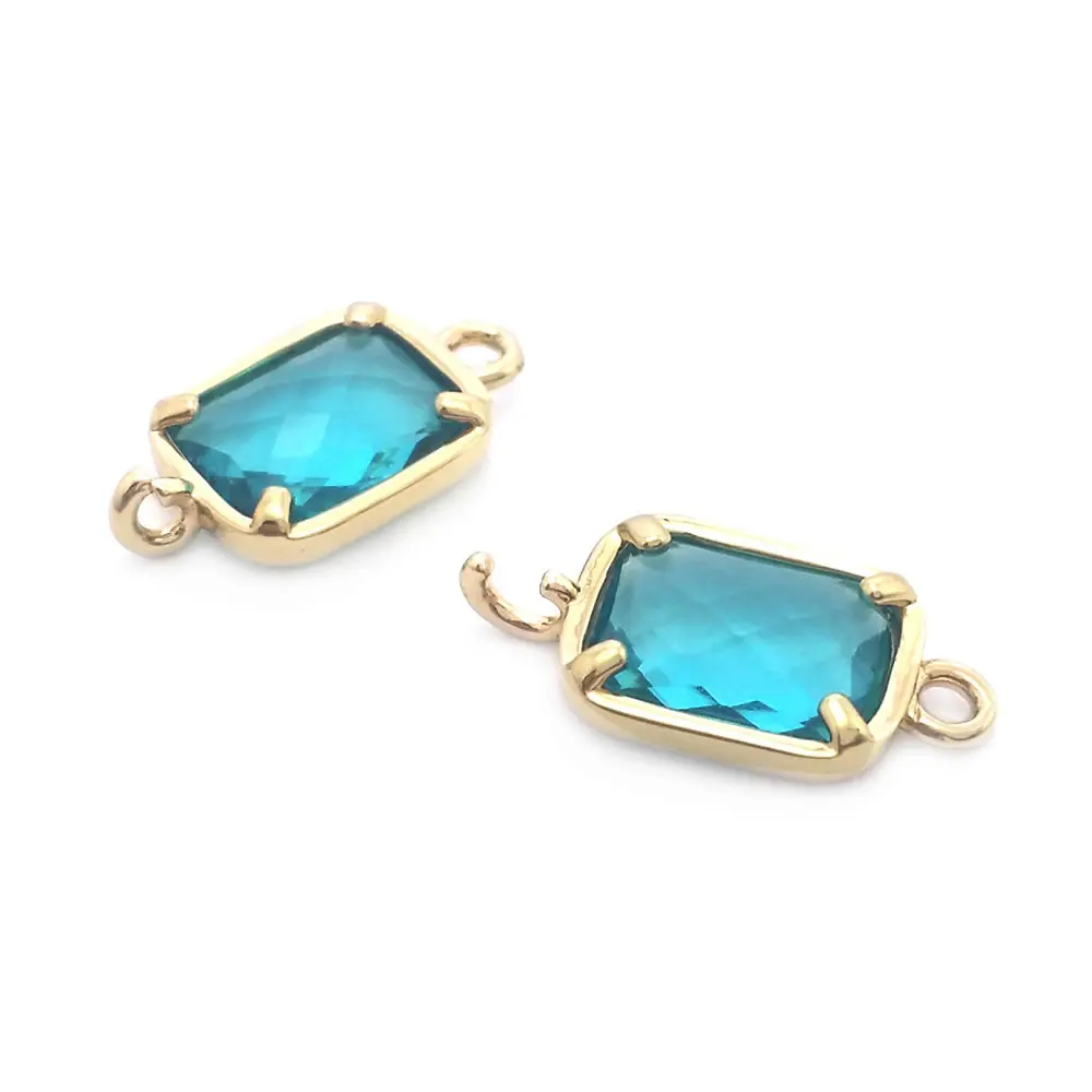 10PCS 6x8MM High Quality 18K Gold Color Brass and Glass 2 Holes Rectangle Connect Charms Pendants Jewelry Diy Accessories