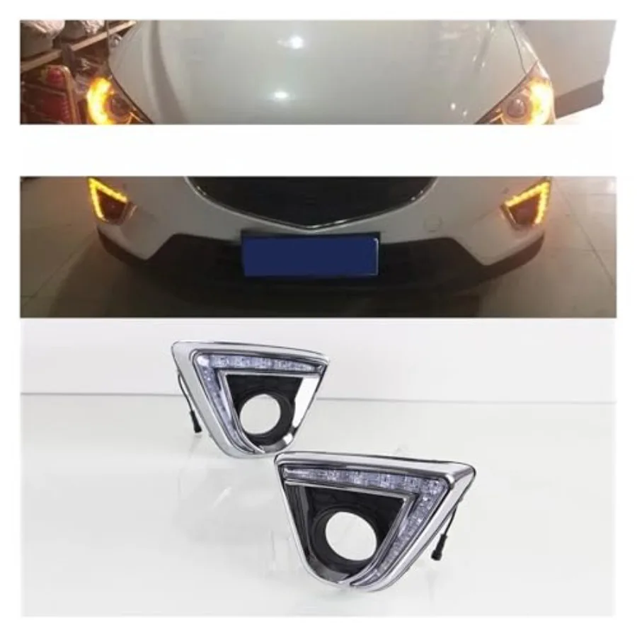 سيارة Led DRL مع بدوره أصفر النهار تشغيل ضوء الضباب غطاء المصباح لمازدا CX5 CX5 20122016 الأبيض والأصفر نموذج محسن #2