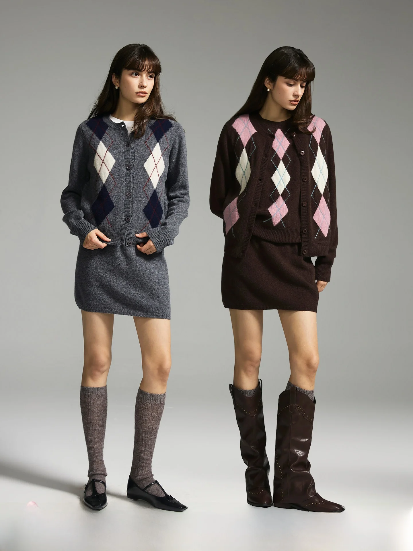

American Sle College Wind Knitted Sweater for Women Diamond Pattern Open Cardigan Autumn Winter High End Feeling Loose Fit