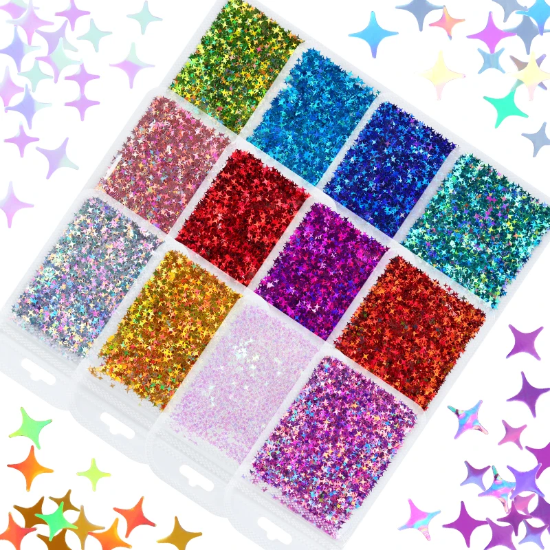 Csillag alakú Gyanta sequins Ragyogó four-pointed Előőrsön áll Megcsillan számára Epoxi-gyök Gyanta Tömés UV szilikon Megmintaz Fillér DIY Kristálytiszta mesterségek handmade