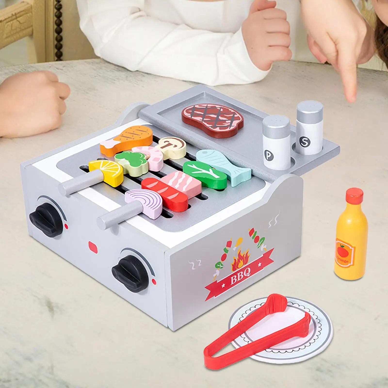 Juego de comida para barbacoa de madera, juguetes para parrilla para niños, juego de juguetes de cocina, juego de cocina para barbacoa para niños pequeños, regalos de cumpleaños
