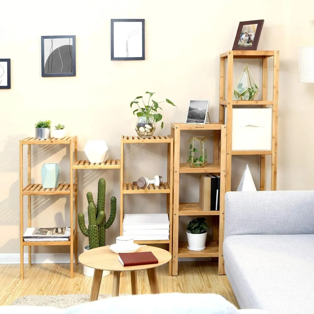 5-Tier Bamboo Bathroom Shelf, Narrow Shelving Unit, Multifunctional Storage Rack, Corner Rack, for Kitchen, Living Room, Bedroom