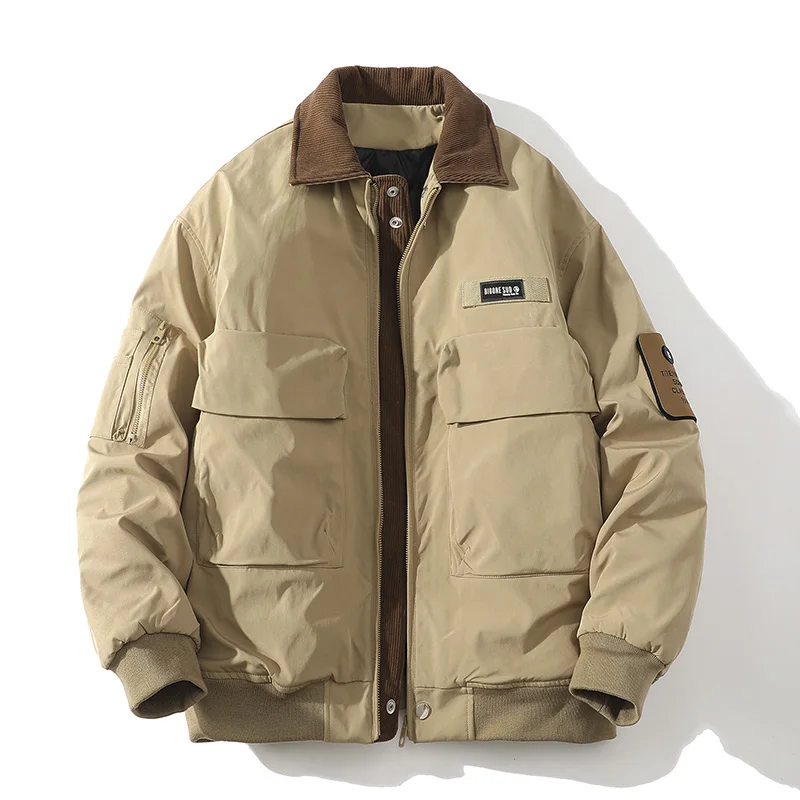 

Khaki Winter Thickened Men's Jacket American Style Flight down Cotton Jacket Trendy Brand Cool Function Workwear Cotton Coat