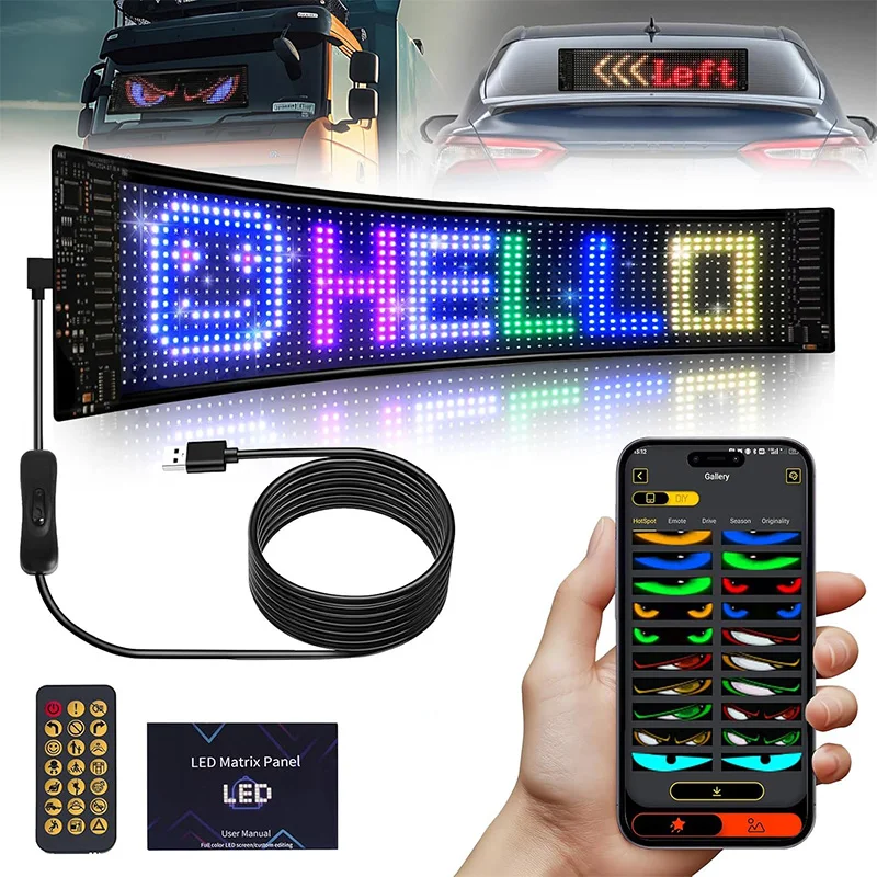

Programmable LED Matrix Pixel Panel Scrolling Bright Advertising LED Signs Flexible DIY USB 5V LED Car Sign Bluetooth App Contro