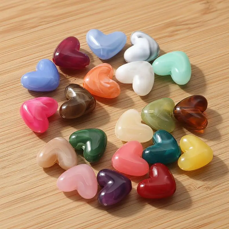 20Pcs Imitation‑Stone Heart‑Shaped Acrylic Beads Loose Beads DIY Jewelry Making Charms for Bracelet Necklace Craft Accessories