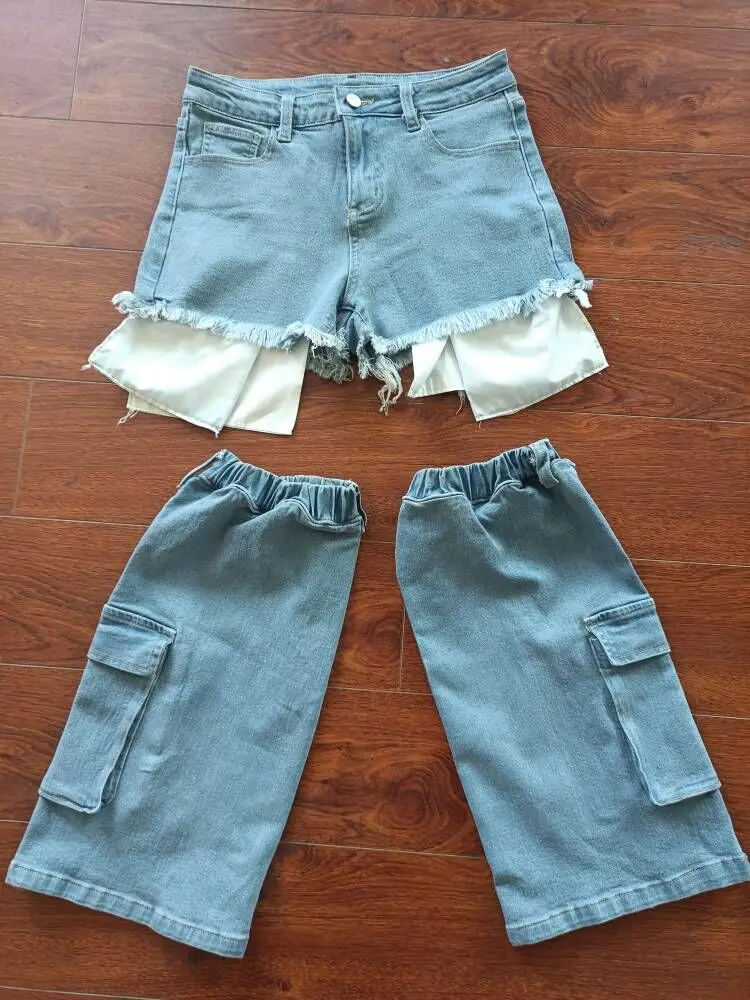 Casual Denim Shorts with Calf Cover Fashion Button Short Jeans with Pockets High Waistt Streetwear Matching Women Clothings 2023