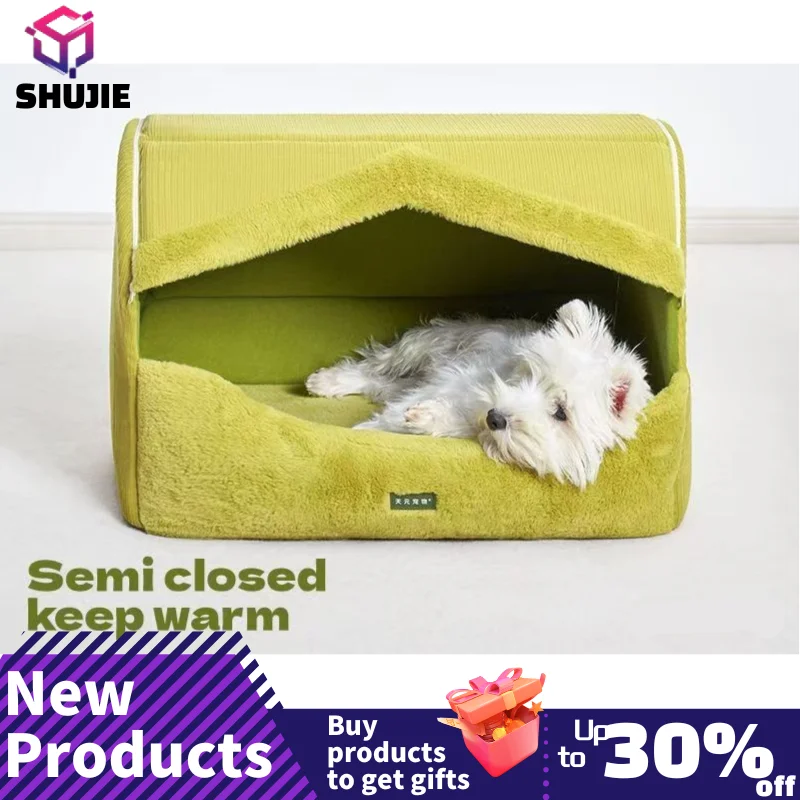 Plush Hooded Pet Bed Round Fluffy Soft Cat Bed Pet Cushion Warm Cat Dog 2 in 1 Sleeping Nest Cave for Small Dogs