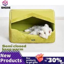 Plush Hooded Pet Bed Round Fluffy Soft Cat Bed Pet Cushion Warm Cat Dog 2 in 1 Sleeping Nest Cave for Small Dogs