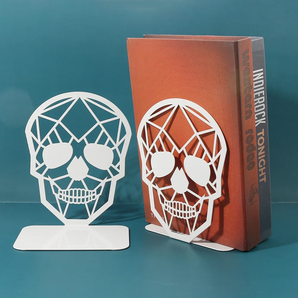 Hollow Skull Geometric Creative Bookends Personality Desktop Decoration Book Holder Book Support for Study Room Punk Style Lover