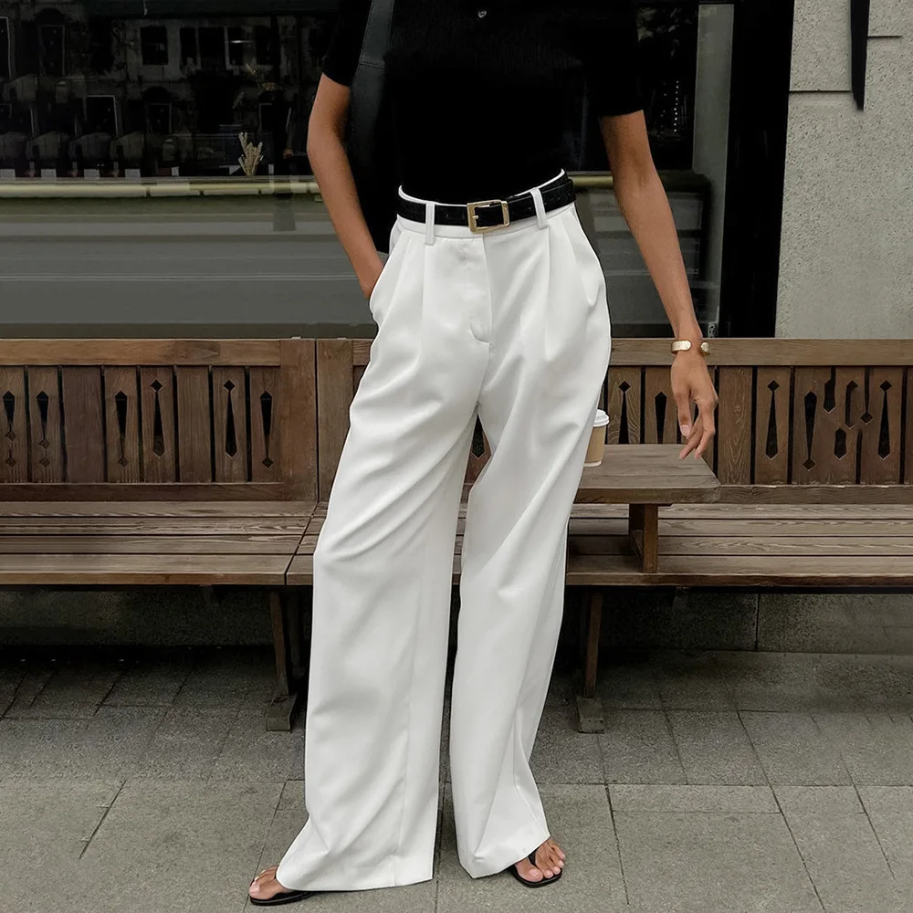 Pure White Women's Long Pants 2025 Summer New High-waisted Wide-leg Trousers Stylish Commuting Versatile Casual Long Pants