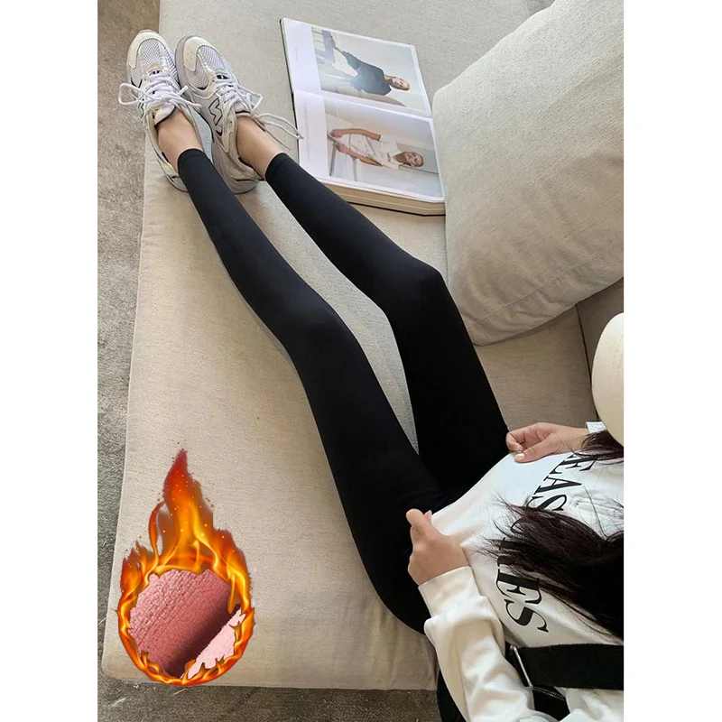 Leggings de Yoga fins en peluche pour femmes, taille haute, sous-vêtements pour filles, pantalons à jambes droites, pantalons épais en polaire chaude pour la neige