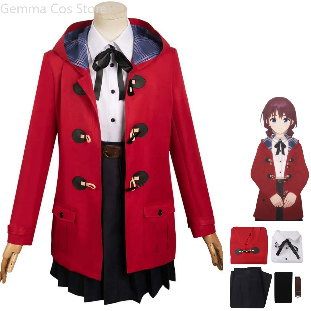 

Anime Girls Band Cry Iseri Nina Cosplay Costume Red Hooded Woolen Coat Shirt Skirt Adult Woman Kawaii Halloween Christmas Suit