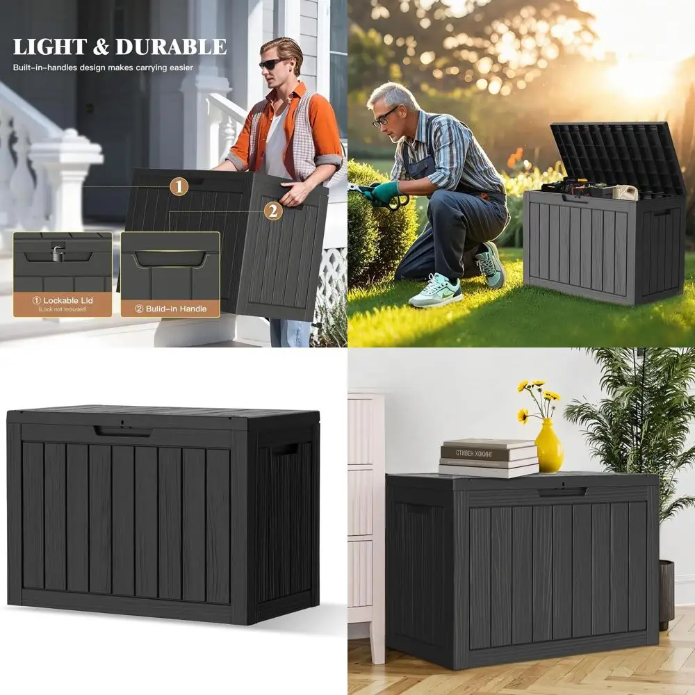 

45 Gallon Waterproof Outdoor Storage Box, UV-Resistant Resin Deck Box for Patio Furniture Cushions and Pool Accessories, Black