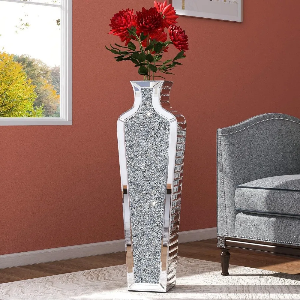 

Large Silver Mirror Vases for Decor Living Room Floor, Luxury Container for Dried Flower Arrangements Decor 26.8 Inches