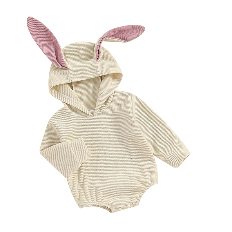 

Baby Girls and Boys Corduroy Romper Cute 3D Rabbit Ear Long Sleeve Hooded Jumpsuit Infant Toddler Easter Clothes