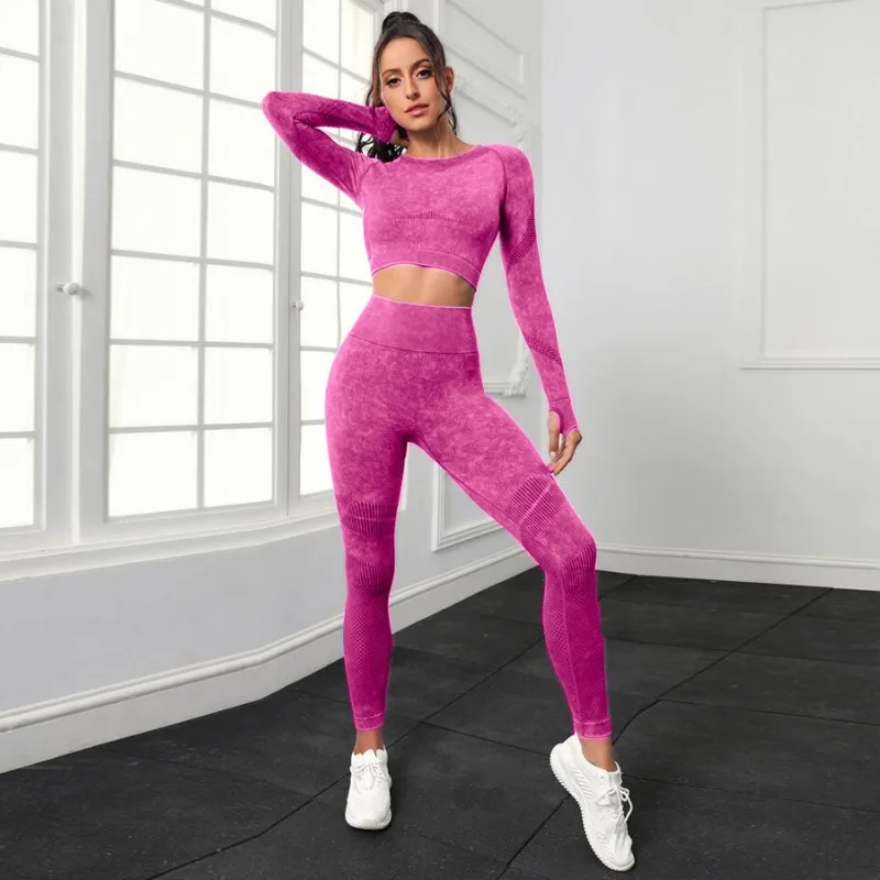 2-piece Set,Full-sleeved Top And High-waisted Tummy Control Long Pants Sportswear,Suitable For Outdoor Sport,Women's Sportswear