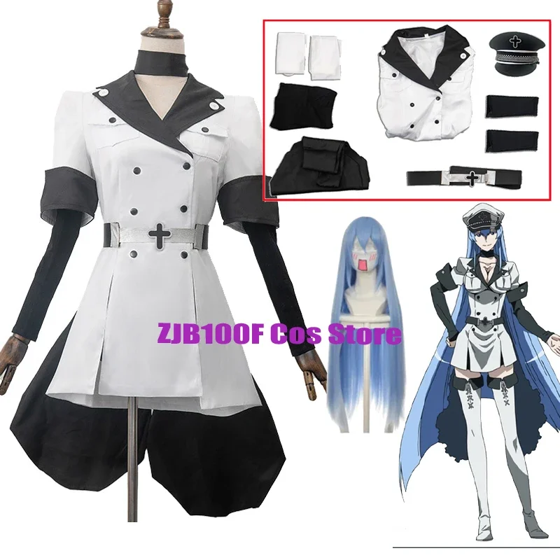 Esdeath Cosplay Anime Esdeath Empire Costume Uniform General Sleeve Dress Hat Wig Set Halloween Outfit for Women