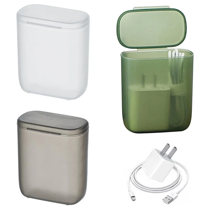 Mobile Phone Charger Box Portable Data Cable Storage Organizer Transparent Dustproof Wire Container For Home Office Desktop Desk