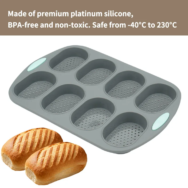 Molde de pão de silicone antiaderente de grau alimentício, festa doméstica diy perfurado formas de pão francês bandeja mini baguette pão redondo cozimento