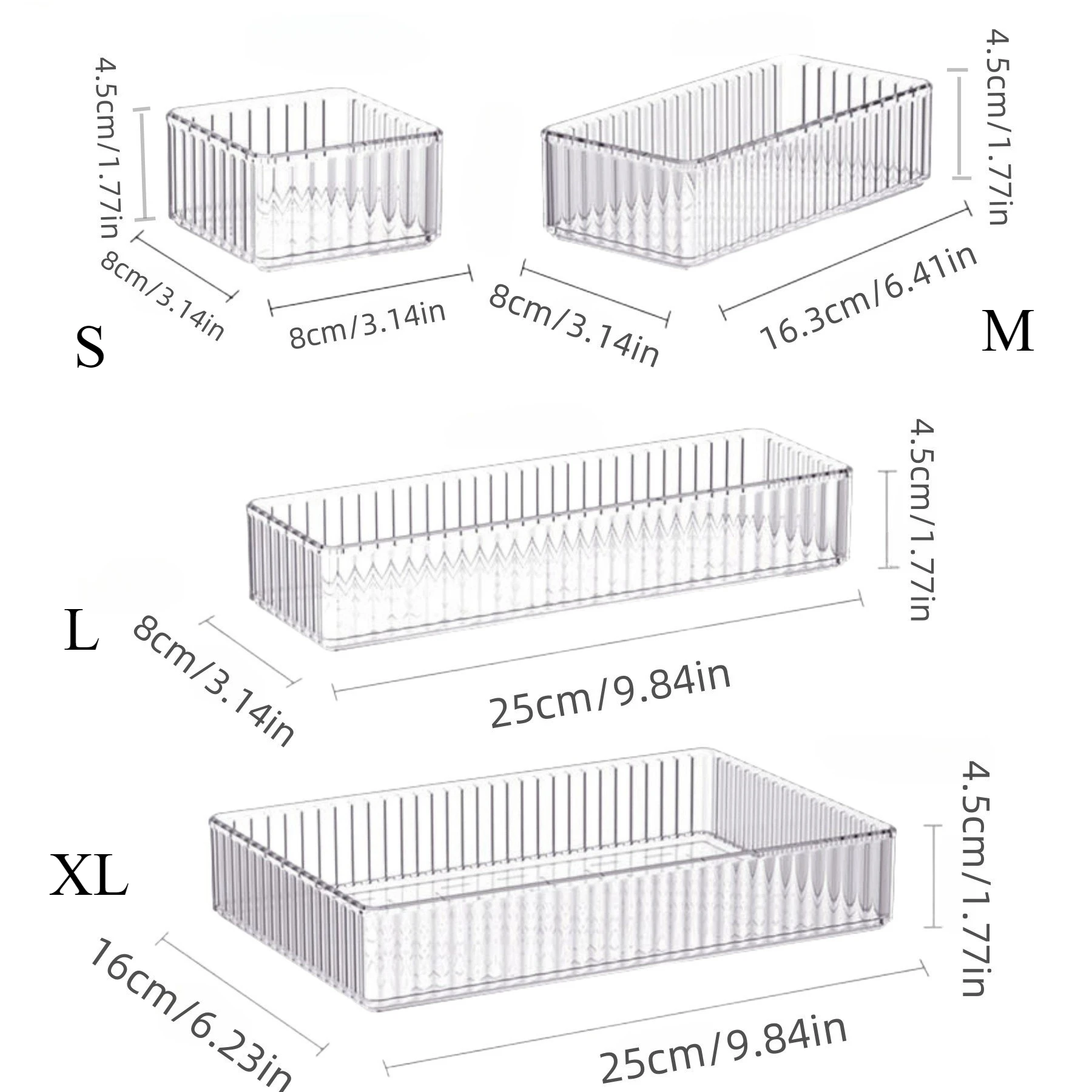 積み重ね可能なアクリル引き出しオーガナイザー - 化粧品用の調節可能な仕切りトレイ、モジュール式メイクアップ収納ボックス