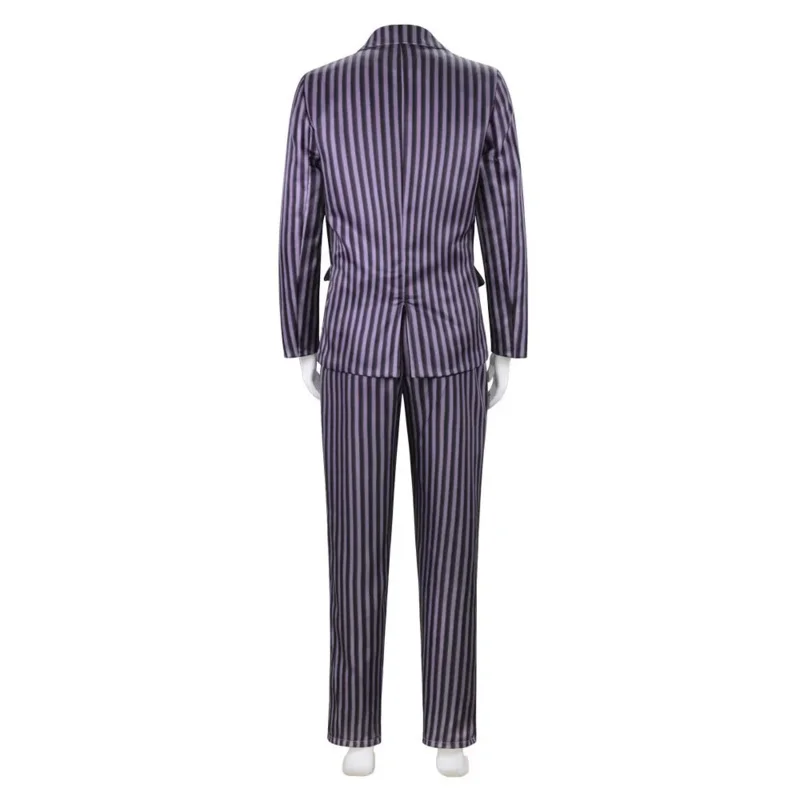 2025 New Movie Wednesday Addams Family Gomez Cosplay Costume Wig Men Classic Stripe Suit Tie Uniform Coat Shirt Pants Halloween