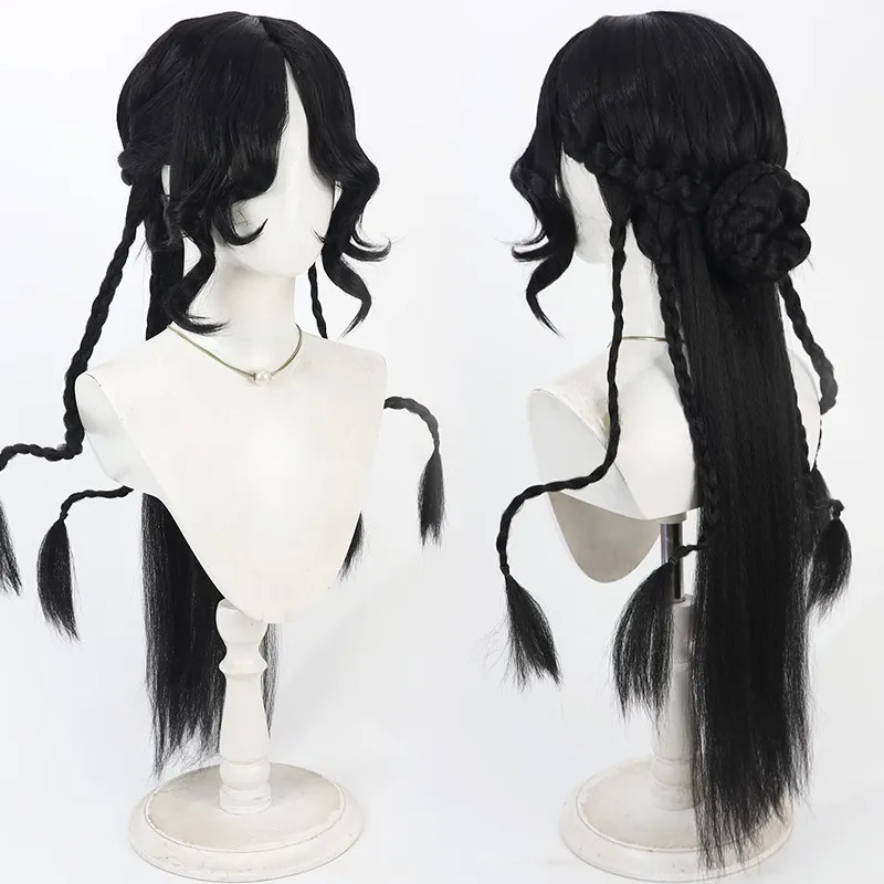 Identity V Priest Fiona Gilman Cosplay Wig With Buns 80cm Long Straight Black Heat Resistant Synthetic Hair