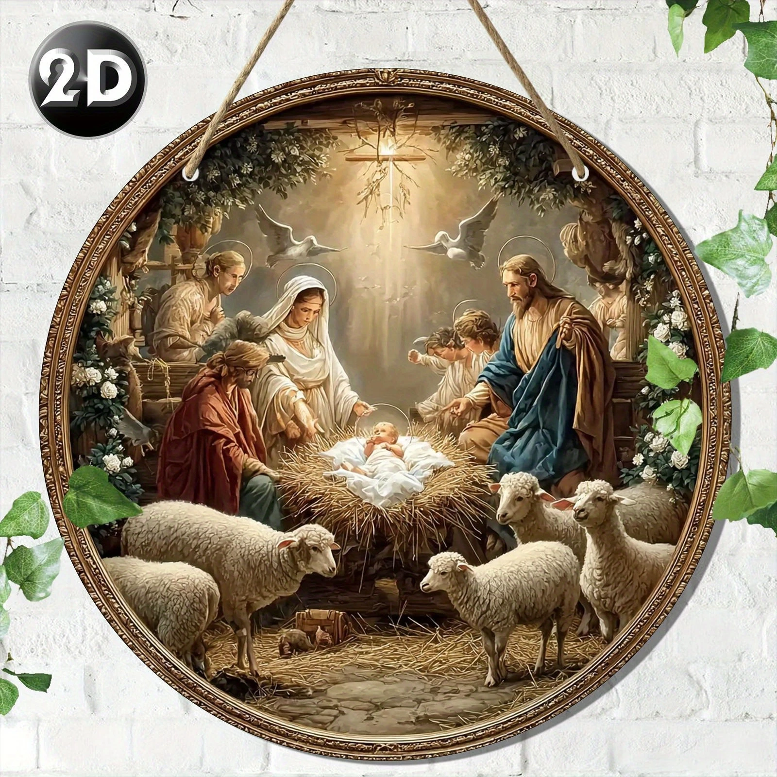 2D 1PCS 20CM Christianity Jesus Birth Wooden Disc Wall Decoration Furniture Hanging Outdoor Decor Photo Props Faith Symbolic Art